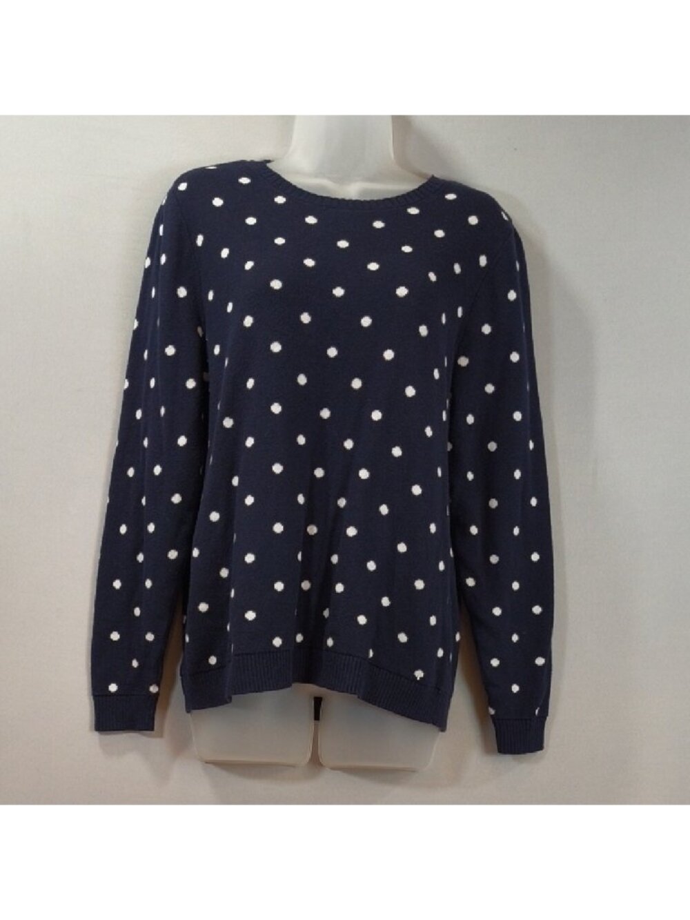 Croft And Barrow Women's Navy Polka Dot Sweater , Size L